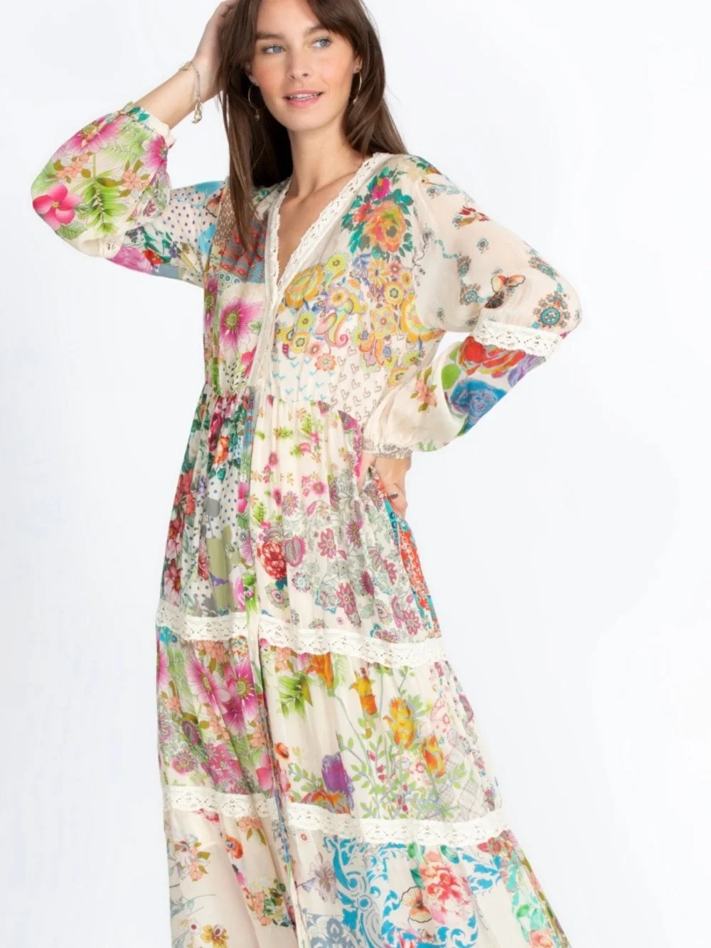 Johnny Was Milana Floral Tiered Maxi Dress - Picture 1 of 6